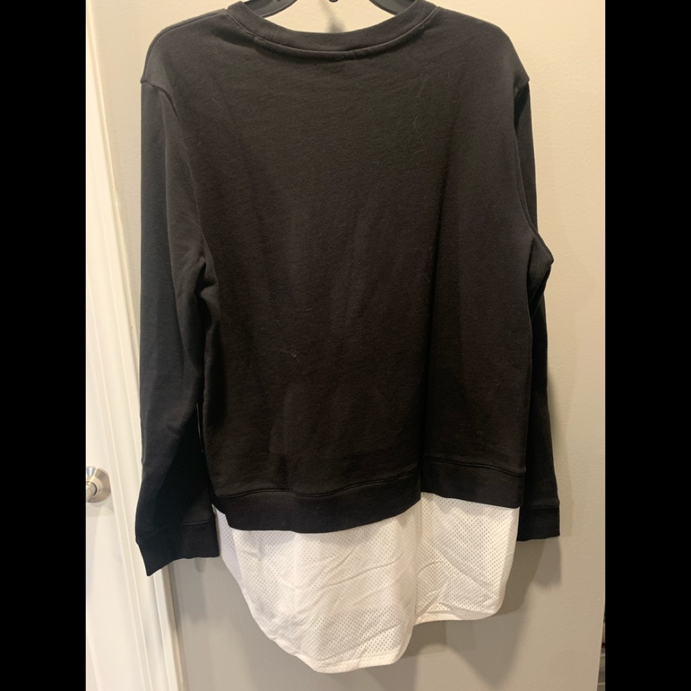 Adidas XL women sweatshirt over a long shirt layer look, black and white.